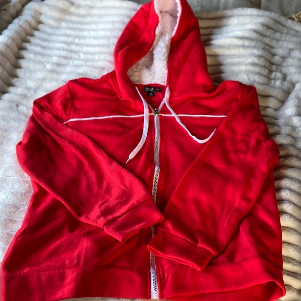 Love Red Sweat Jacket and Track Pants with Plush Fabric and Relaxed Fit